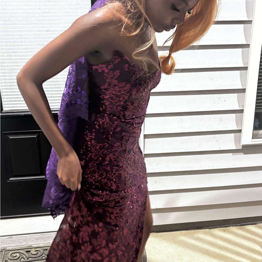 Windsor Strapless Sequined Gown in Plum